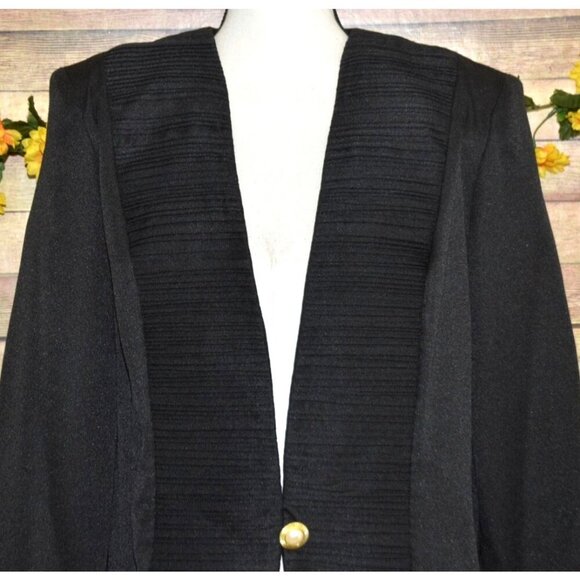 Vintage 2 Piece Black Suit Jacket & Skirt Pearl Button Size 16 Classy Old Money - Picture 3 of 13